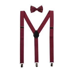 Elastic Adjustable Shoulder Strap Y Shaped Bow Tie and Suspenders Set Burgundy